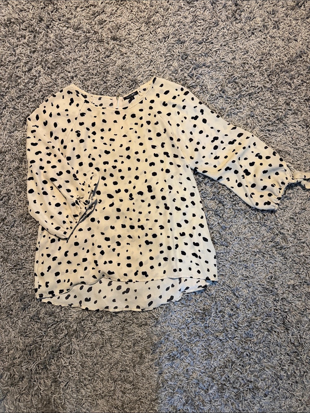 Polka Dot Tie-Sleeve Blouse in Cream and Black